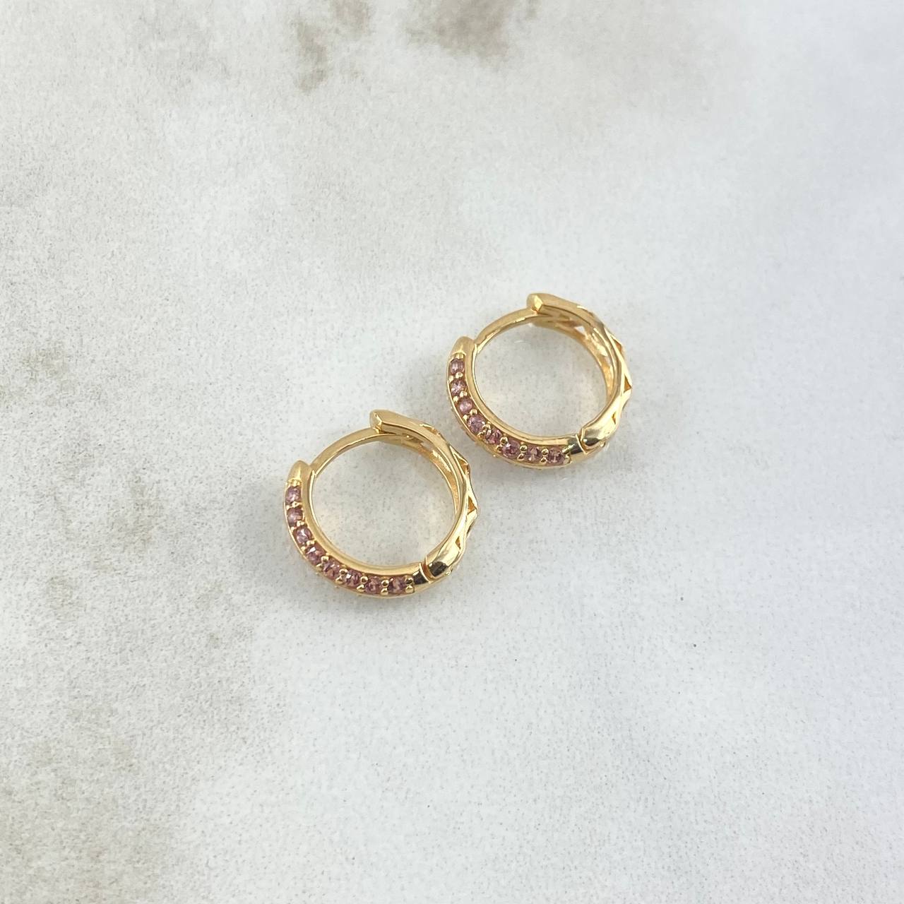 Candongas Doble Carril 2.2gr / 1.2cm / Circones Lila Oro Amarillo 18K
