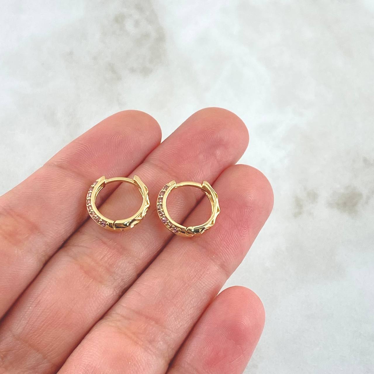 Candongas Doble Carril 2.2gr / 1.2cm / Circones Lila Oro Amarillo 18K
