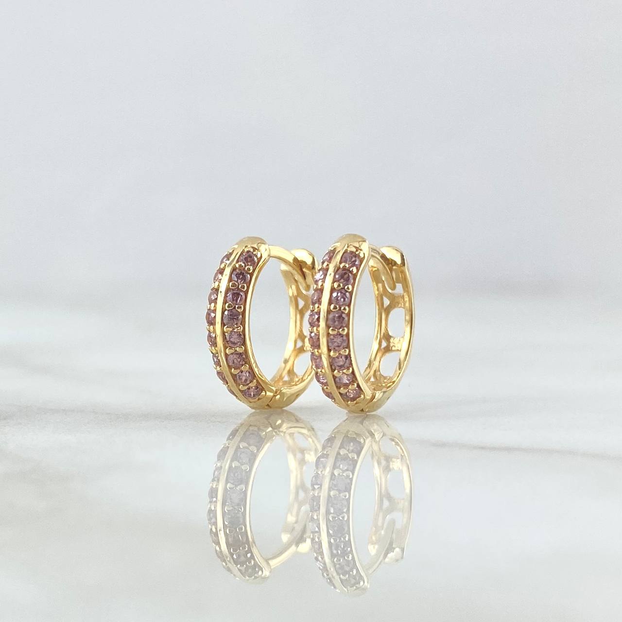 Candongas Doble Carril 2.2gr / 1.2cm / Circones Lila Oro Amarillo 18K