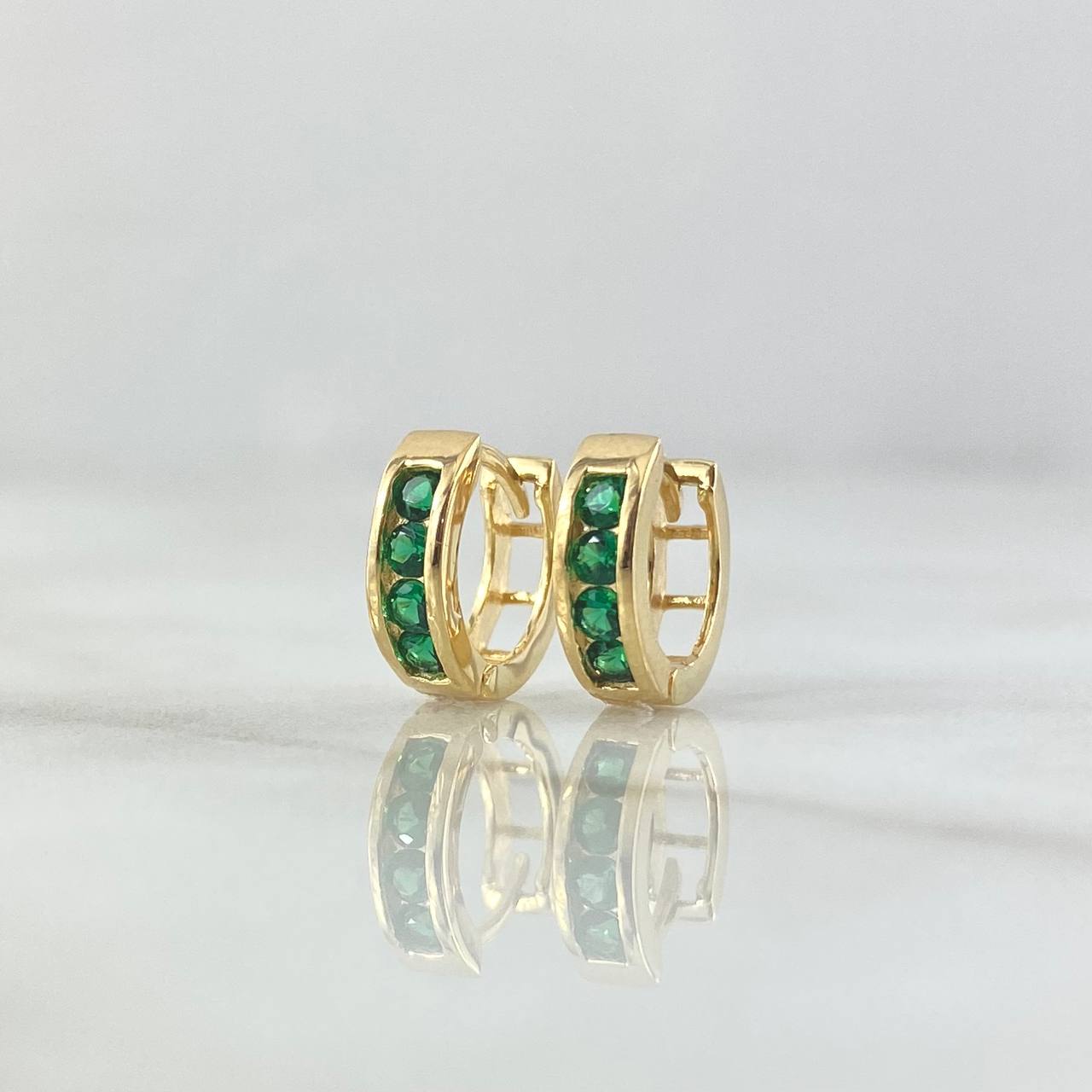 Candongas Carril Basteado 1.85gr / 1cm / Circones Verdes Oro Amarillo 18K