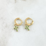 Candongas Cruz 2.65gr / 2.2cm / Circones Verdes Oro Amarillo 18K