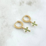 Candongas Cruz 2.65gr / 2.2cm / Circones Verdes Oro Amarillo 18K