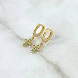 Candongas Cruz 2.65gr / 2.2cm / Circones Verdes Oro Amarillo 18K