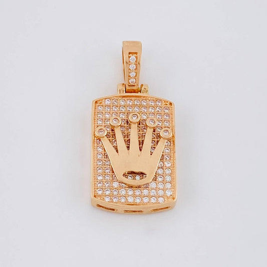 Dije Placa Rectangular Corona 4.8g / 2.8cm Oro Rosa 18K