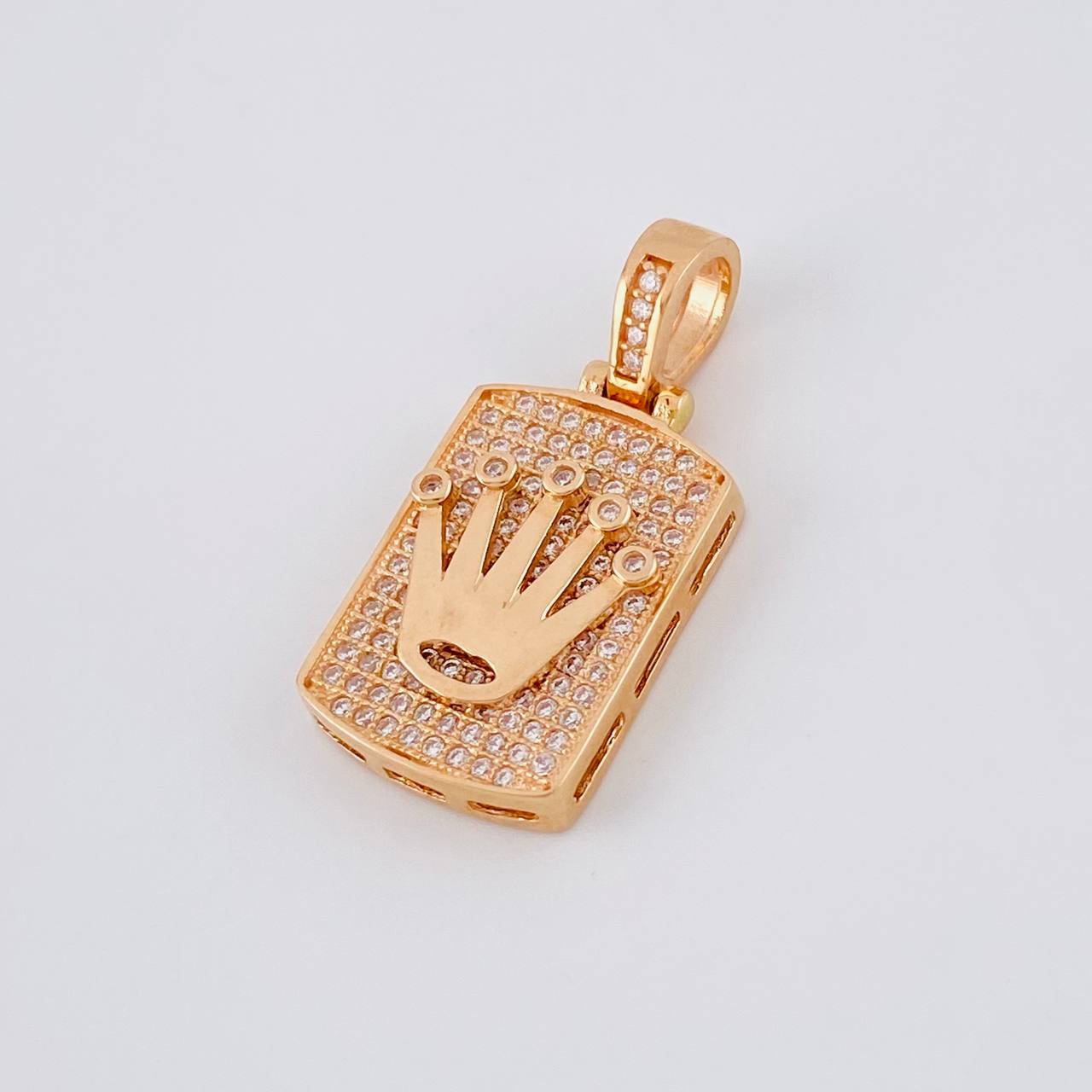 Dije Placa Rectangular Corona 4.8g / 2.8cm Oro Rosa 18K