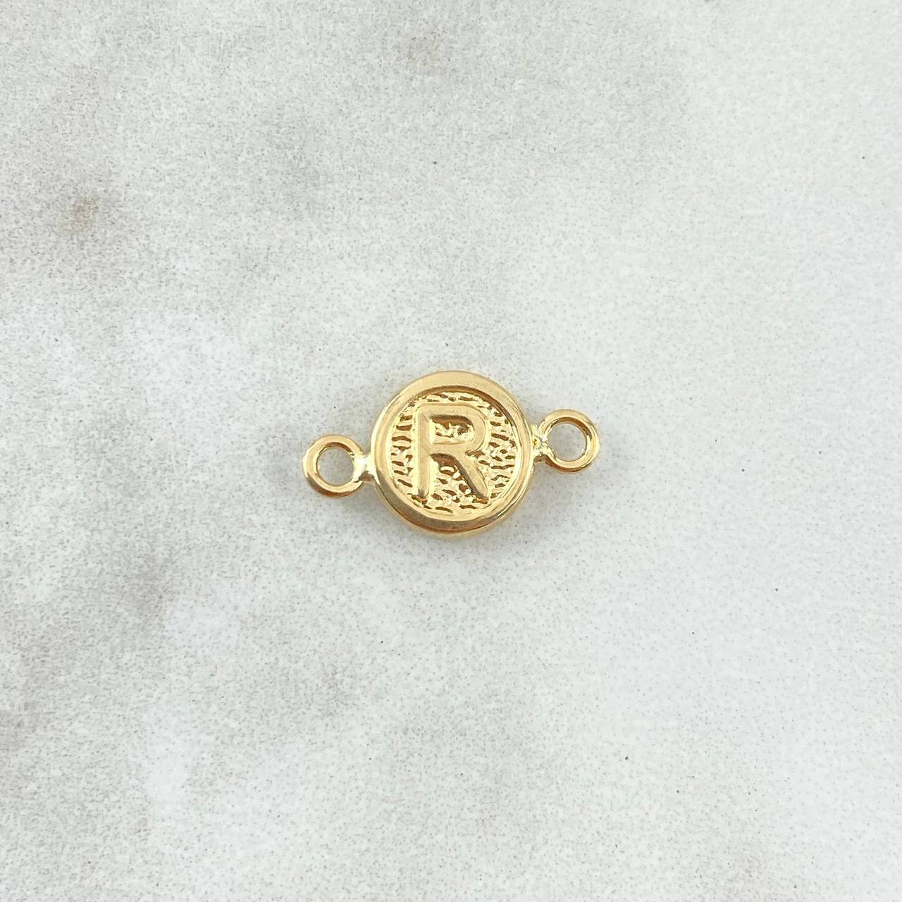 Herraje Letra R Mate Texturizado 0.35gr / 1.5cm / 8mm Circulo Liso Oro Amarillo 18K ©