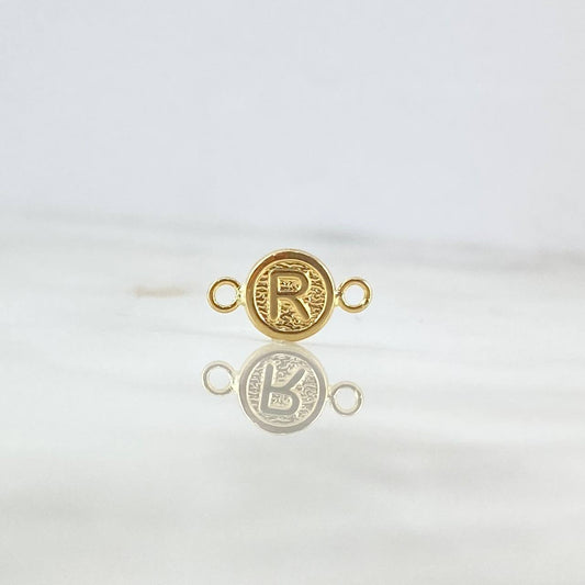 Herraje Letra R 0.35gr / 1.5cm / Circulo Texturizado Oro Amarillo 18K ©
