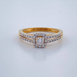Anillo Halo Cuadrado Doble Carril Diamantes 2.9gr / T7 / Dos Oros Amarillo Blanco 18K %