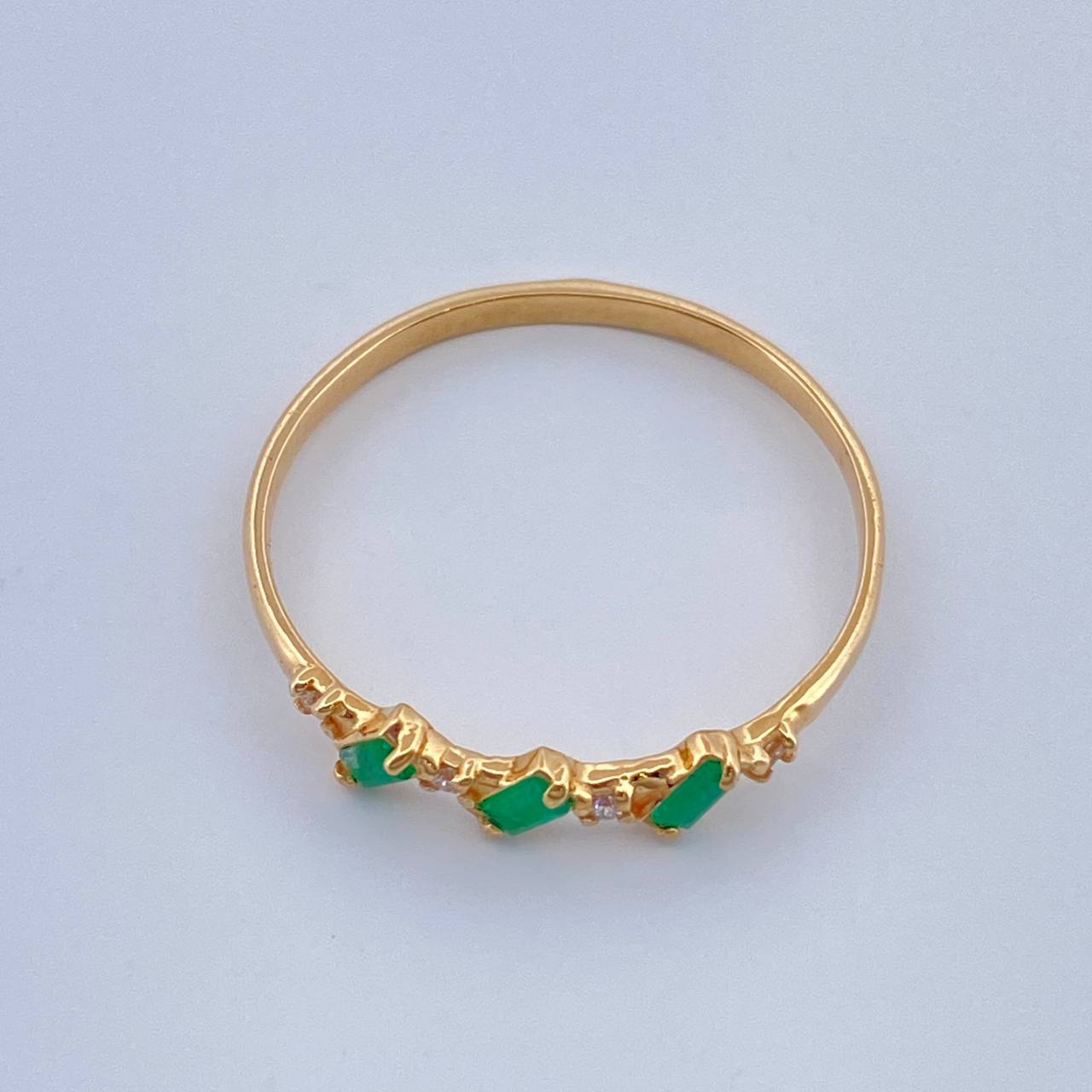 Anillo Bague Diamantes Esmeraldas 1gr / T6 1/2 / Oro Amarillo 18K %