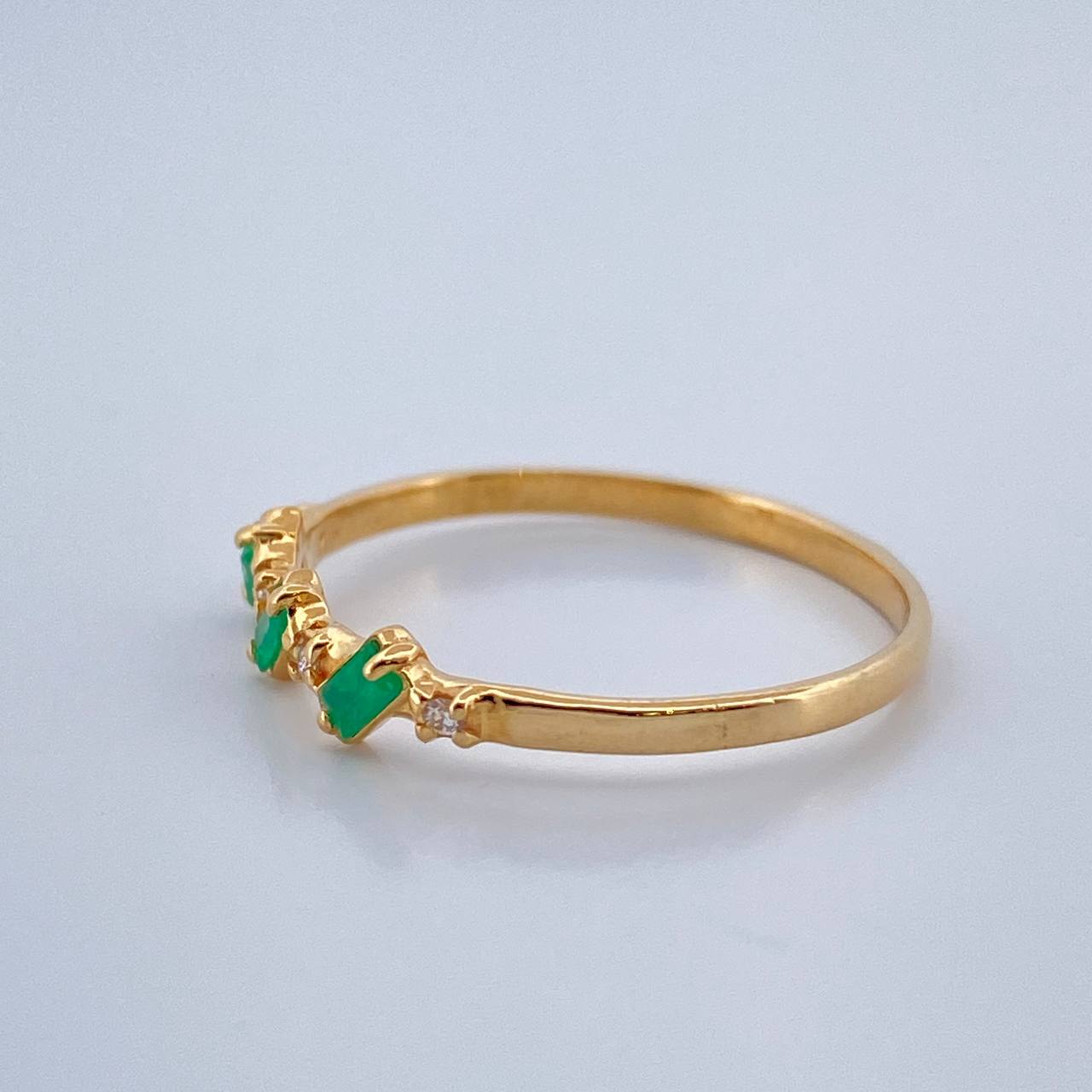 Anillo Bague Diamantes Esmeraldas 1gr / T6 1/2 / Oro Amarillo 18K %