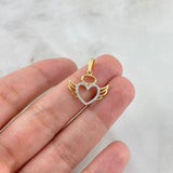 Dije Corazón Con Alas 1.55gr / 2.3cm / Circones Blancos Oro Amarillo