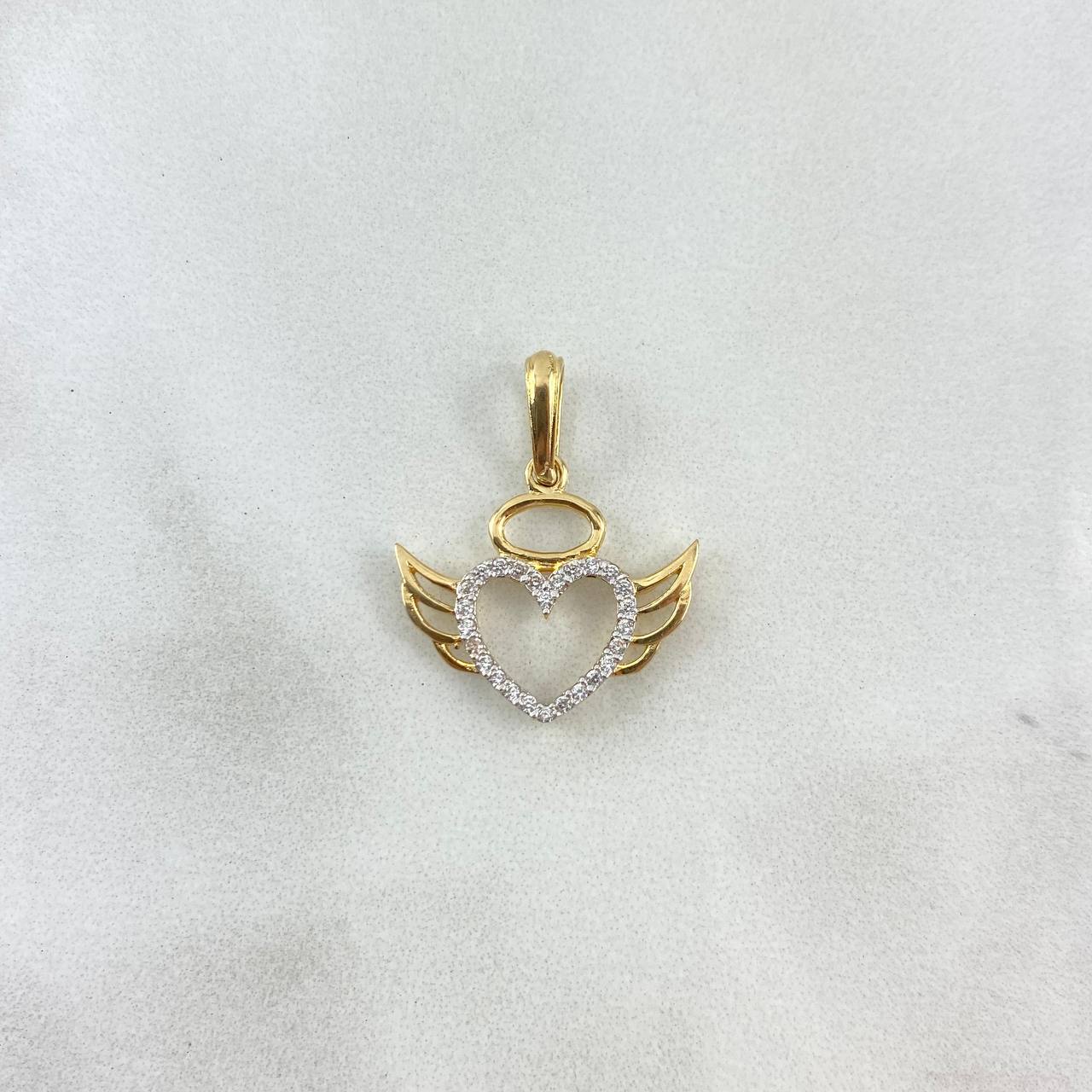 Dije Corazón Con Alas 1.55gr / 2.3cm / Circones Blancos Oro Amarillo