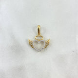 Dije Corazón Con Alas 1.55gr / 2.3cm / Circones Blancos Oro Amarillo