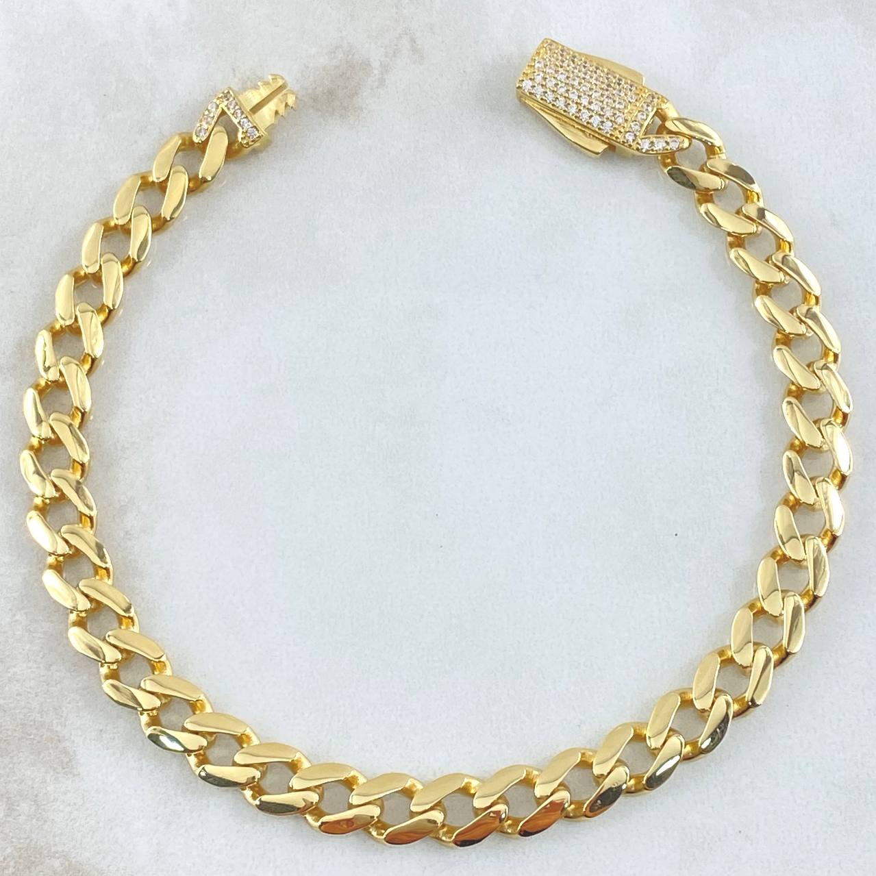 Pulso Cubano 11.6gr / 22cm / 7mm Broche Cajón Circones Blancos Oro Amarillo +0 18K