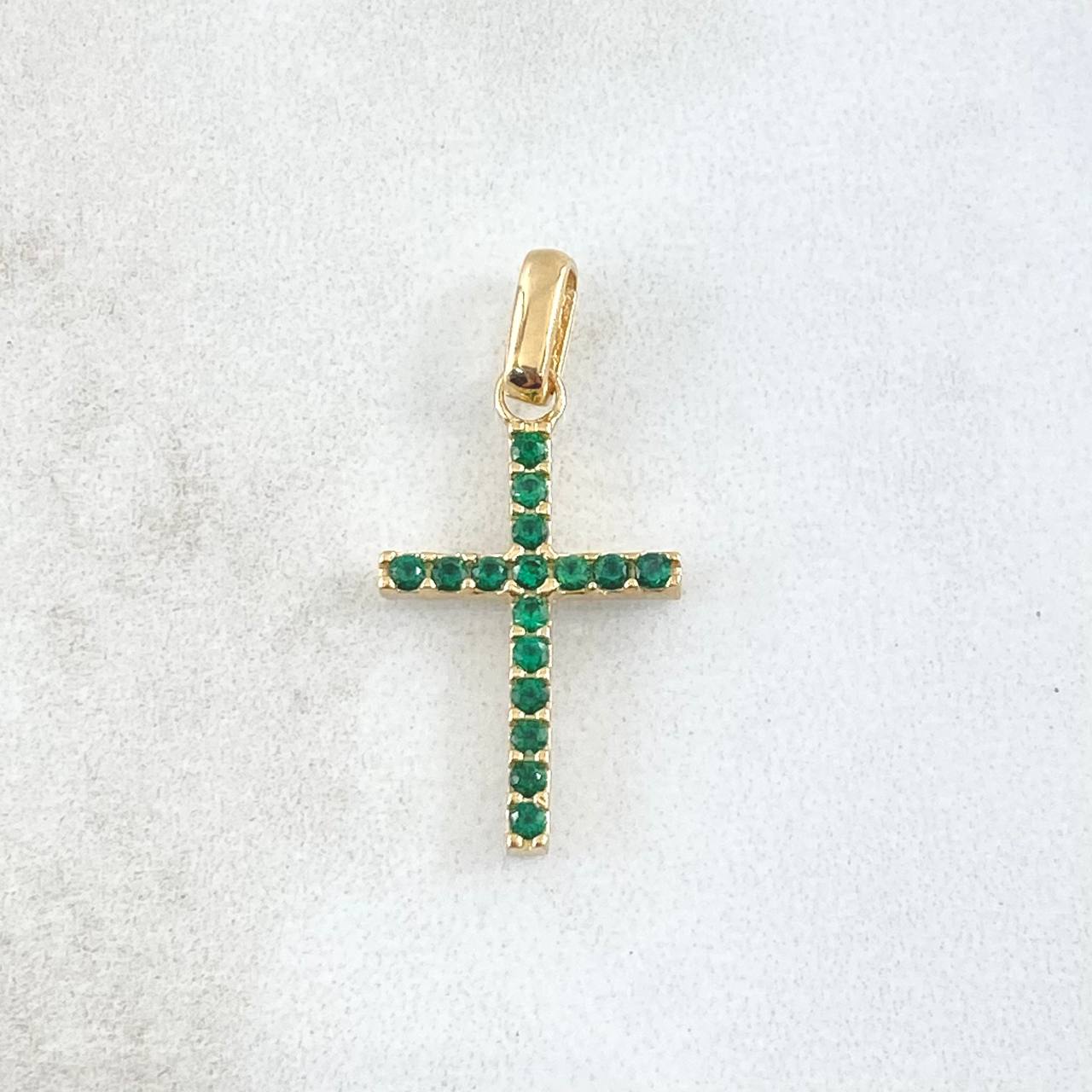 Dije Cruz Doble Faz 1.65gr / 2.5cm / Circones Blancos Verdes Oro Amarillo 18K