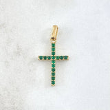 Dije Cruz Doble Faz 1.65gr / 2.5cm / Circones Blancos Verdes Oro Amarillo 18K