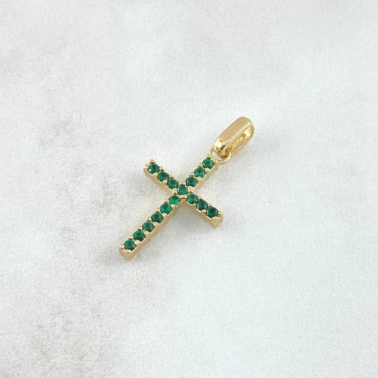 Dije Cruz Doble Faz 1.65gr / 2.5cm / Circones Blancos Verdes Oro Amarillo 18K