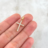 Dije Cruz Doble Faz 1.65gr / 2.5cm / Circones Blancos Verdes Oro Amarillo 18K