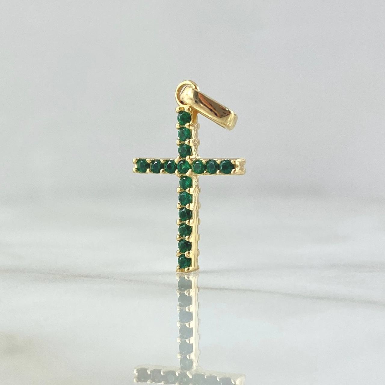 Dije Cruz Doble Faz 1.65gr / 2.5cm / Circones Blancos Verdes Oro Amarillo 18K