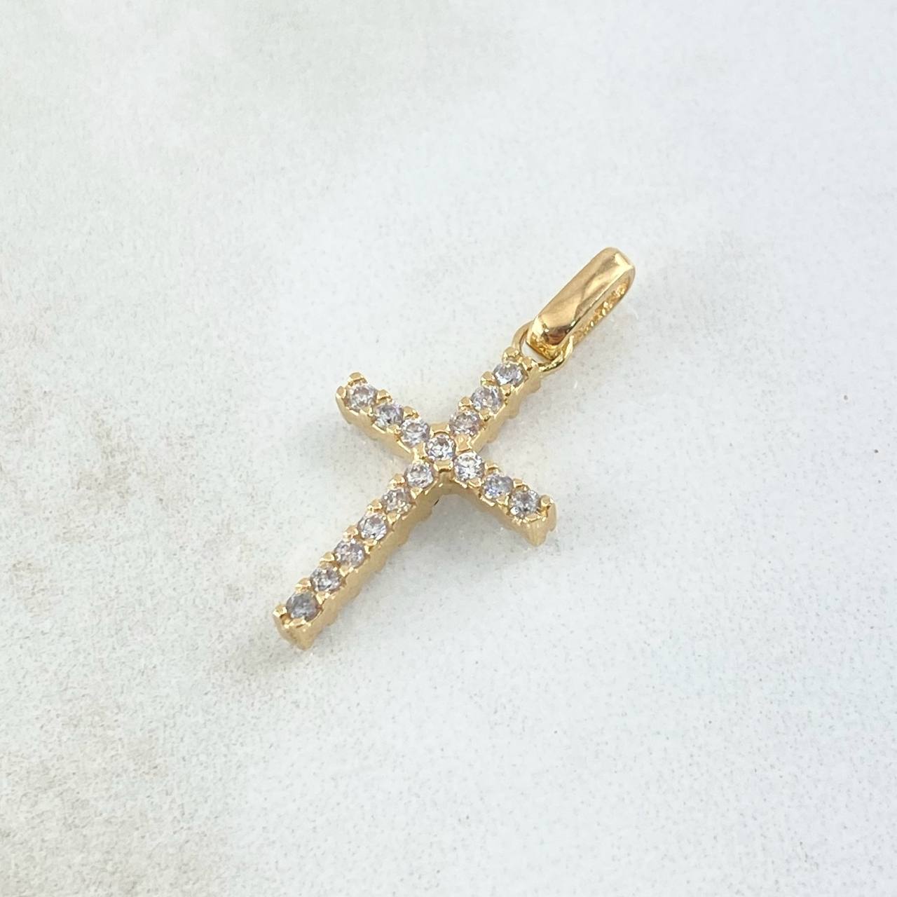 Dije Cruz Doble Faz 1.75gr / 2.5cm / Circones Blancos Lila Oro Amarillo 18K