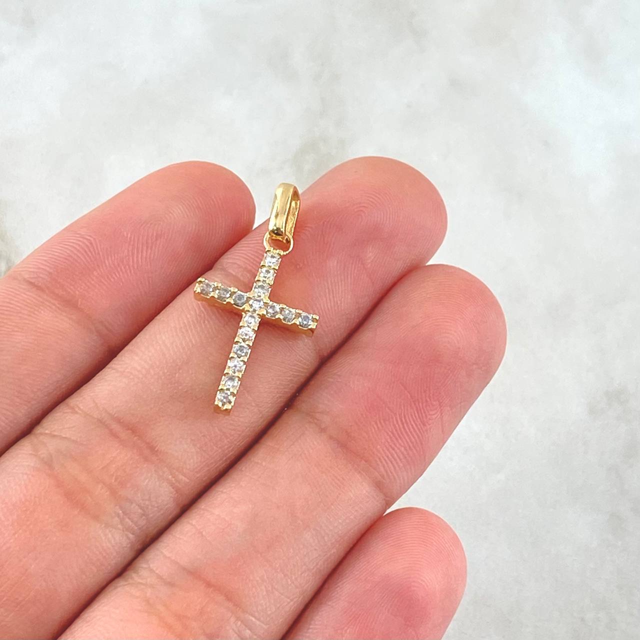 Dije Cruz Doble Faz 1.65gr / 2.5cm / Circones Blancos Negros Oro Amarillo 18K