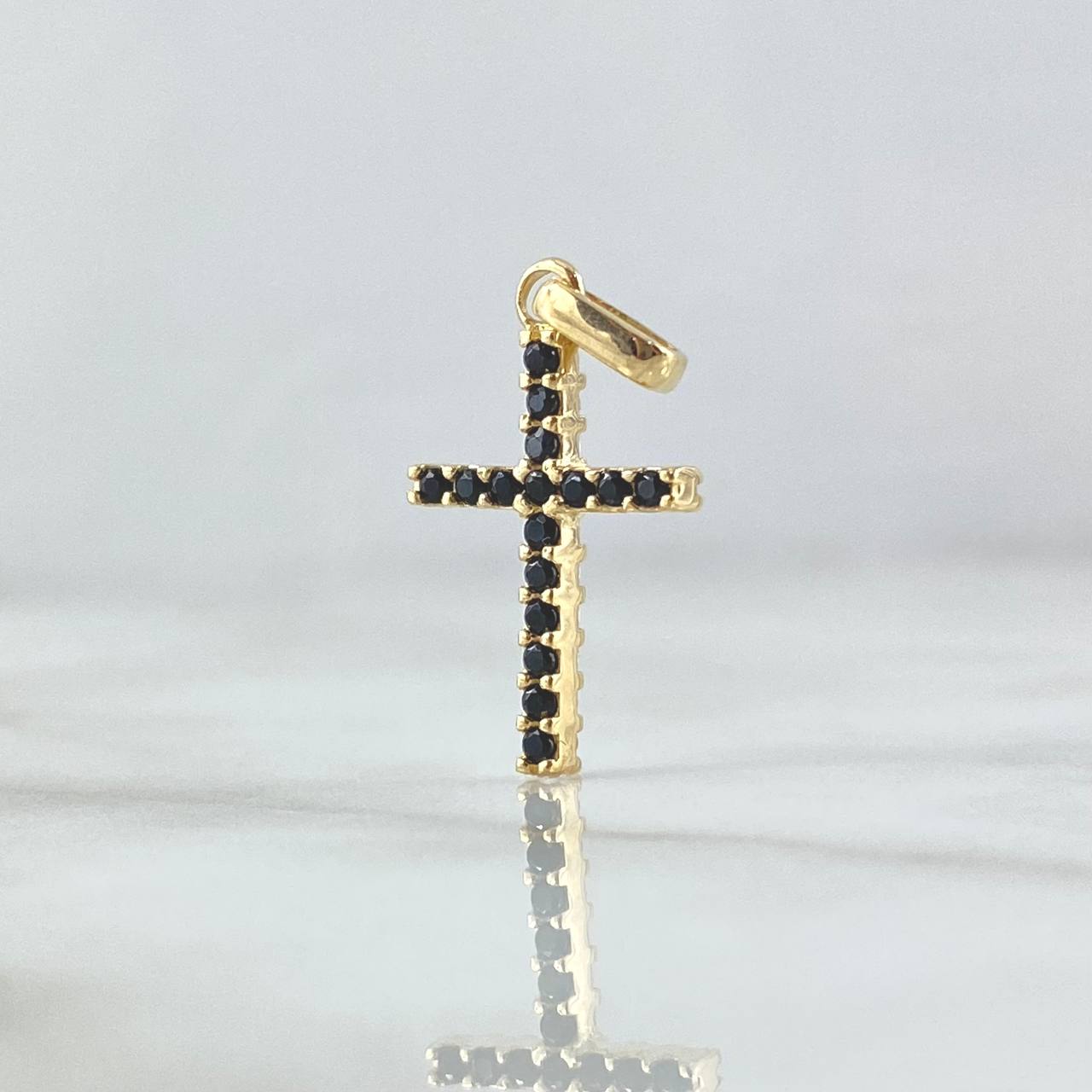 Dije Cruz Doble Faz 1.65gr / 2.5cm / Circones Blancos Negros Oro Amarillo 18K