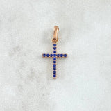 Dije Cruz Doble Faz 1.1gr / 2.2cm / Circones Blancos Azules Oro Rosa 18K