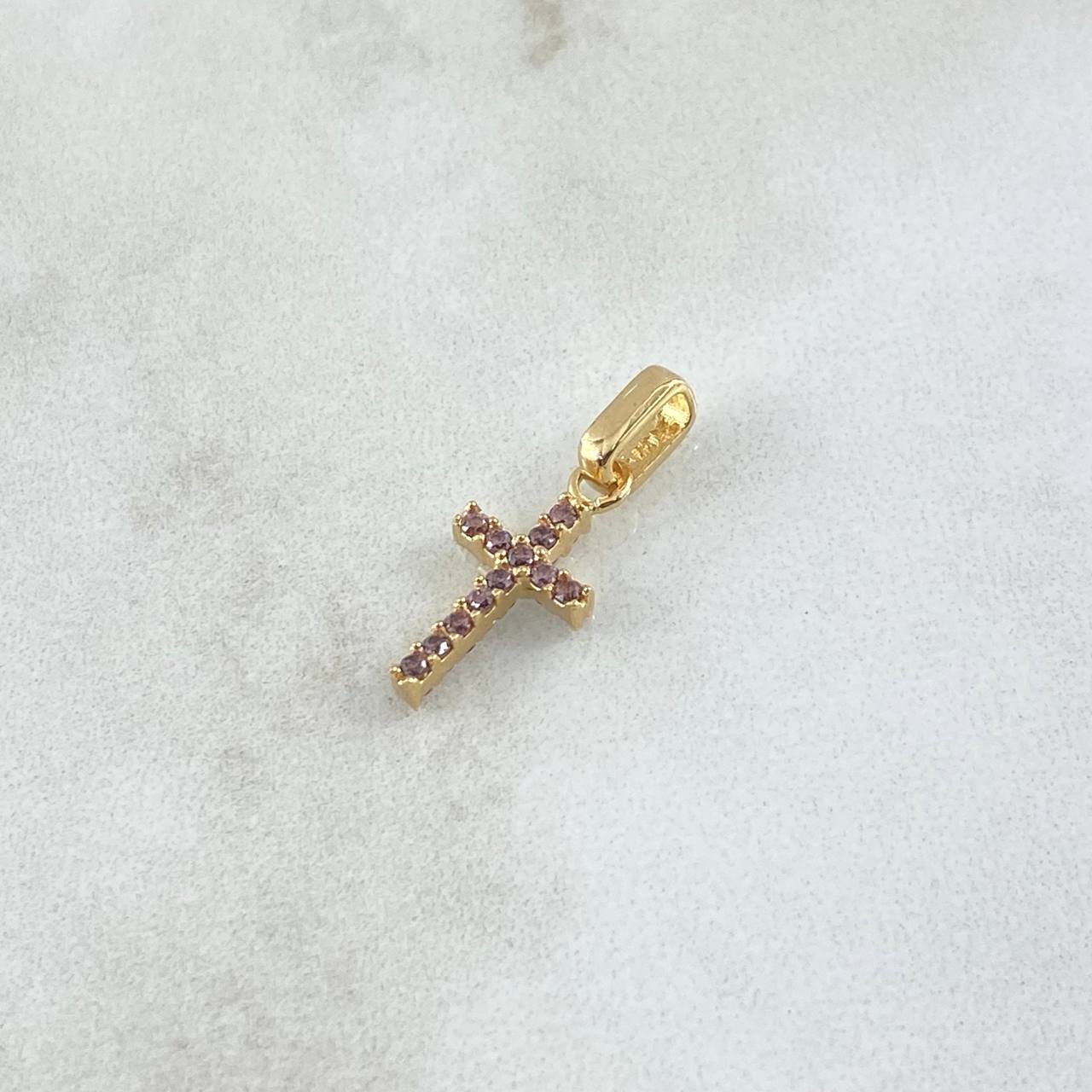 Dije Cruz Doble Faz 1gr / 1.8cm / Circones Lila Oro Amarillo 18K