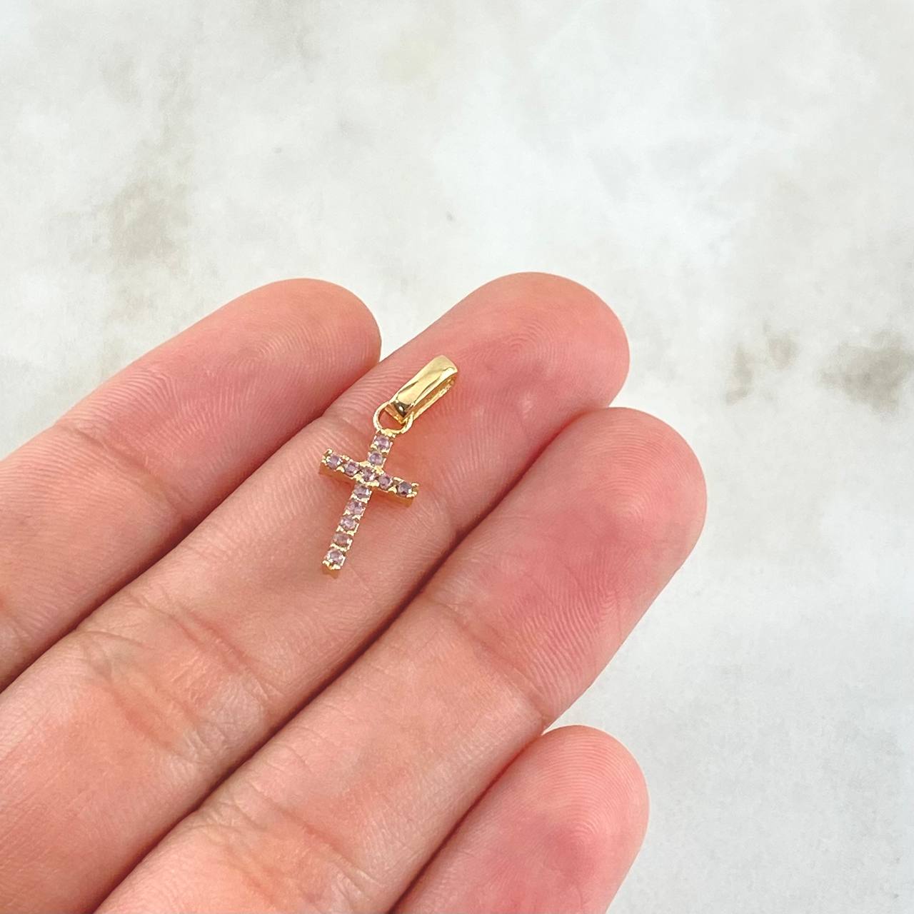 Dije Cruz Doble Faz 1gr / 1.8cm / Circones Lila Oro Amarillo 18K