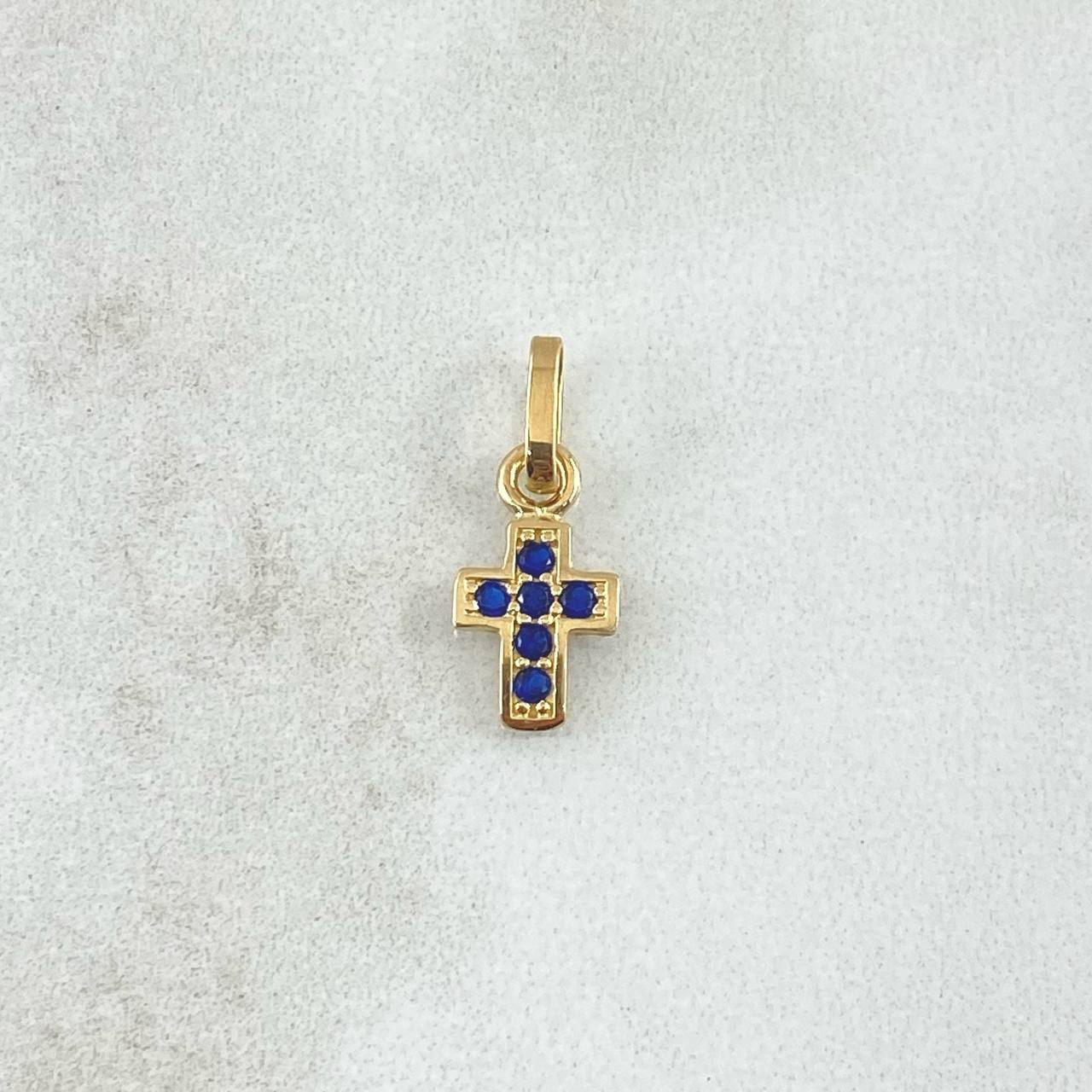 Dije Cruz Punteada 0.55gr / 1.5cm / Circones Azules  Oro Amarillo 18K