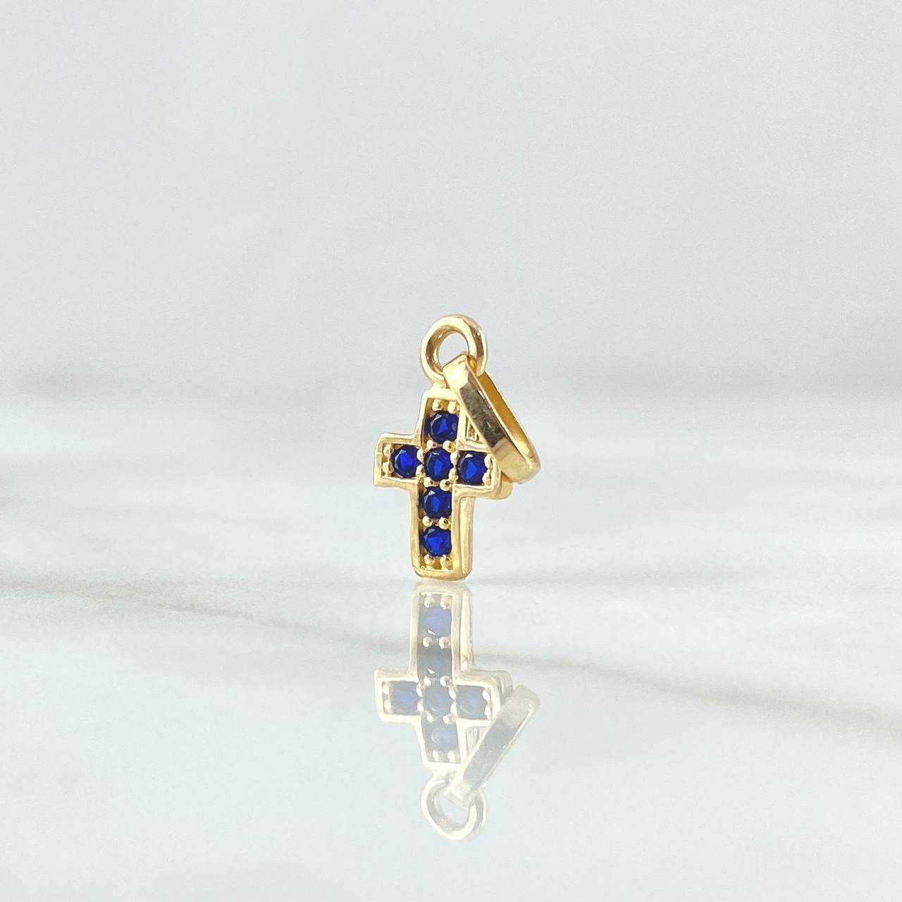 Dije Cruz Punteada 0.55gr / 1.5cm / Circones Azules  Oro Amarillo 18K