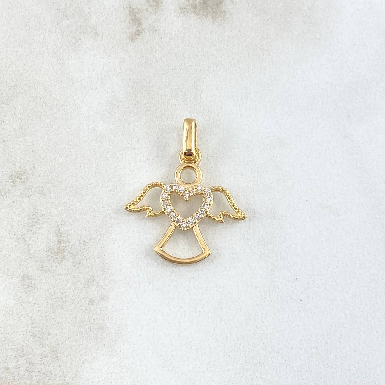 Dije Angel Silueta Corazón 1.6gr / 2.3cm / Circones Blancos Oro Amarillo 18K