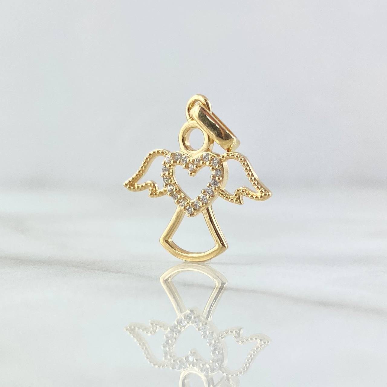 Dije Angel Silueta Corazón 1.6gr / 2.3cm / Circones Blancos Oro Amarillo 18K