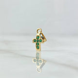 Dije Cruz Punteada 0.55gr / 1.5cm / Circones Verdes Oro Amarillo 18K