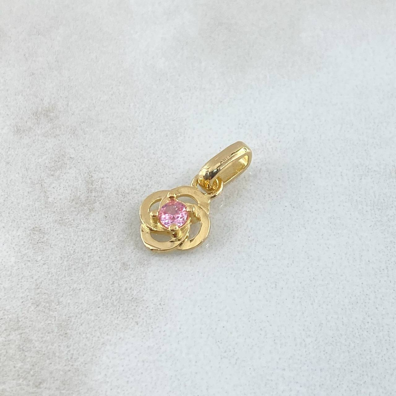 Dije Flor Helice 0.95gr / 1.5cm / Circon Rosado Oro Amarillo 18K