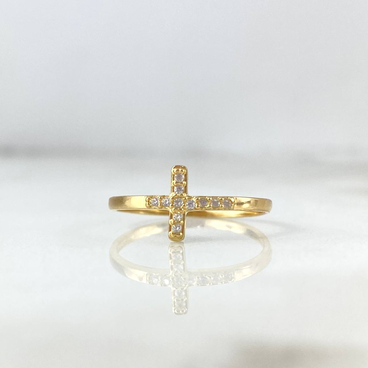 Anillo Cruz 1.25gr / T7 / Circones Blancos Oro Amarillo