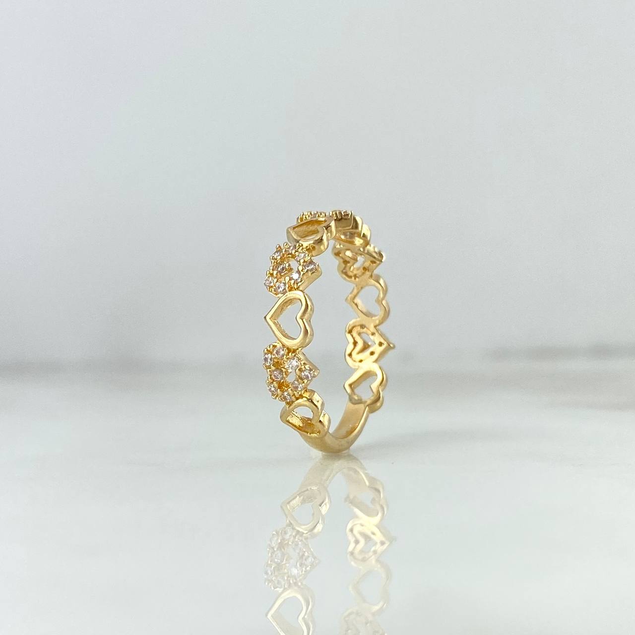 Anillo Corazones 2gr / T5 1/4 / Circones blancos Oro Amarillo