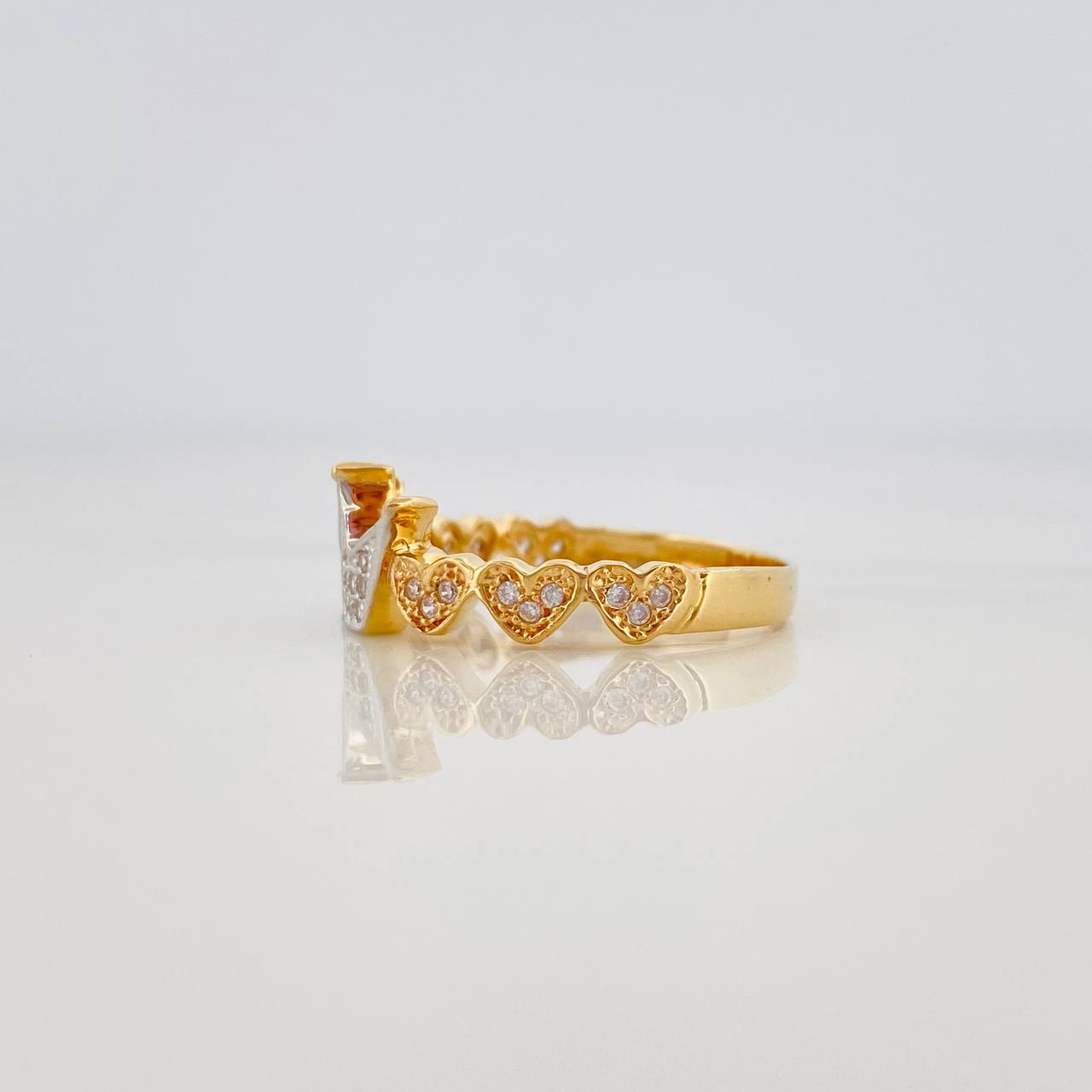 Anillo Corona Corazones 2.7 g / T7 Dos Oros Amarillo Blanco 18K