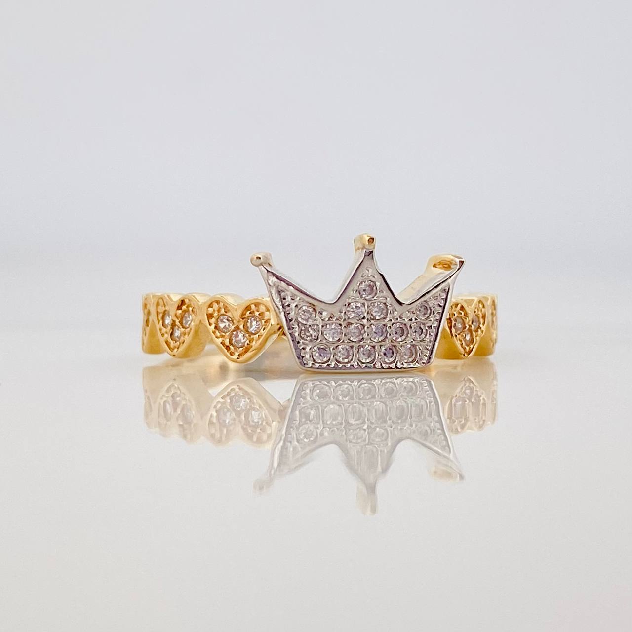 Anillo Corona Corazones 2.7 g / T7 Dos Oros Amarillo Blanco 18K
