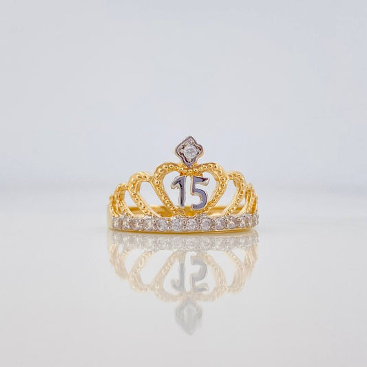 Anillo Corona 15S 3.45 g / T7 1/2 Dos Oros Amarillo Blanco 18K