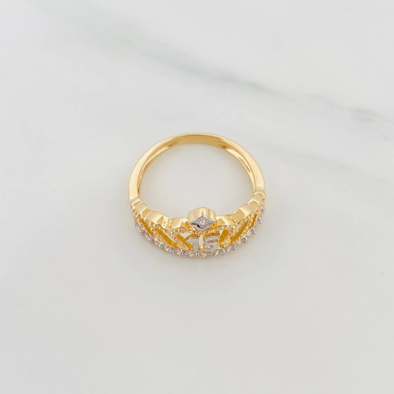 Anillo Corona 15S 3.45 g / T7 1/2 Dos Oros Amarillo Blanco 18K