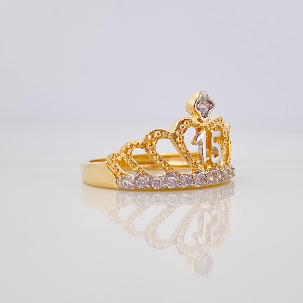 Anillo Corona 15S 3.45 g / T7 1/2 Dos Oros Amarillo Blanco 18K
