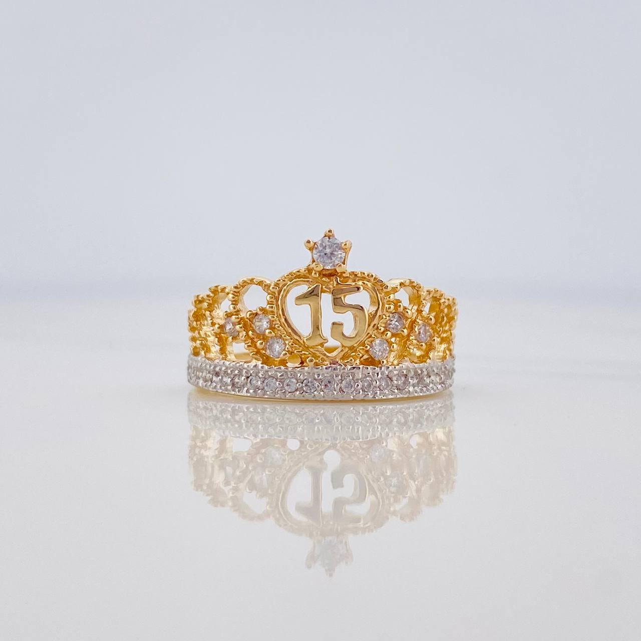 Anillo Corona 15S 3.15 g / T7 1/4 Dos Oros Amarillo Blanco 18K