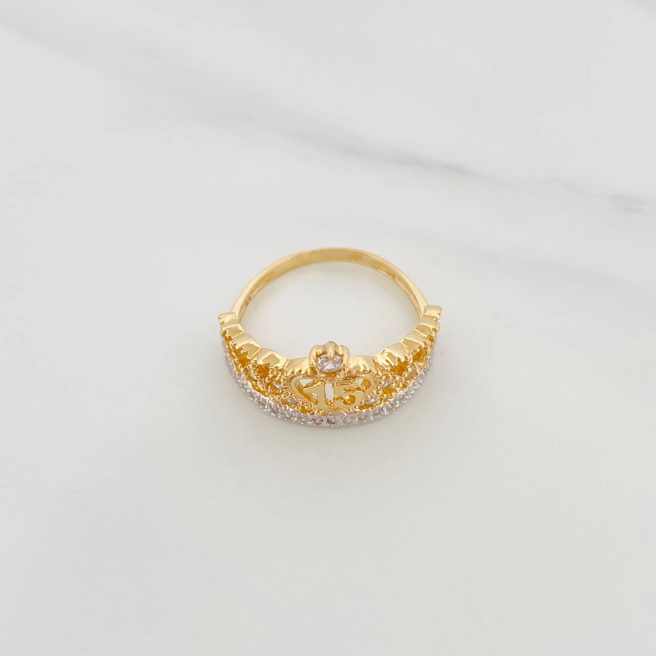 Anillo Corona 15S 3.15 g / T7 1/4 Dos Oros Amarillo Blanco 18K