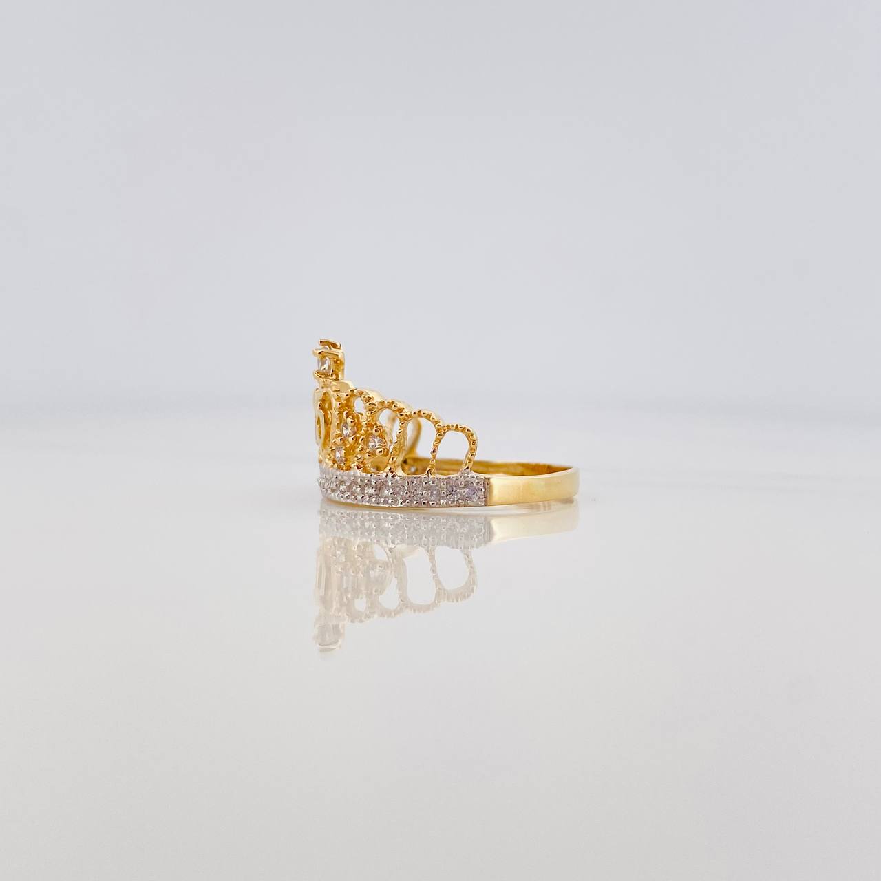 Anillo Corona 15S 3.15 g / T7 1/4 Dos Oros Amarillo Blanco 18K