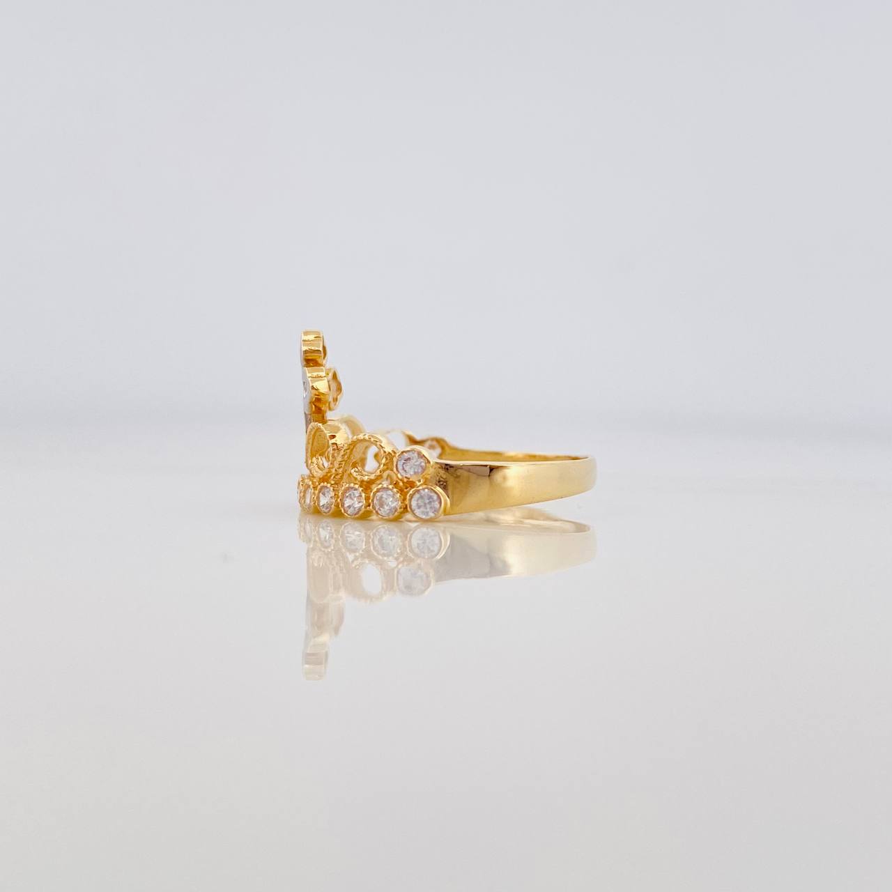 Anillo Corona Cruz 2.3 g / T6 1/2 Dos Oros Amarillo Blanco 18K