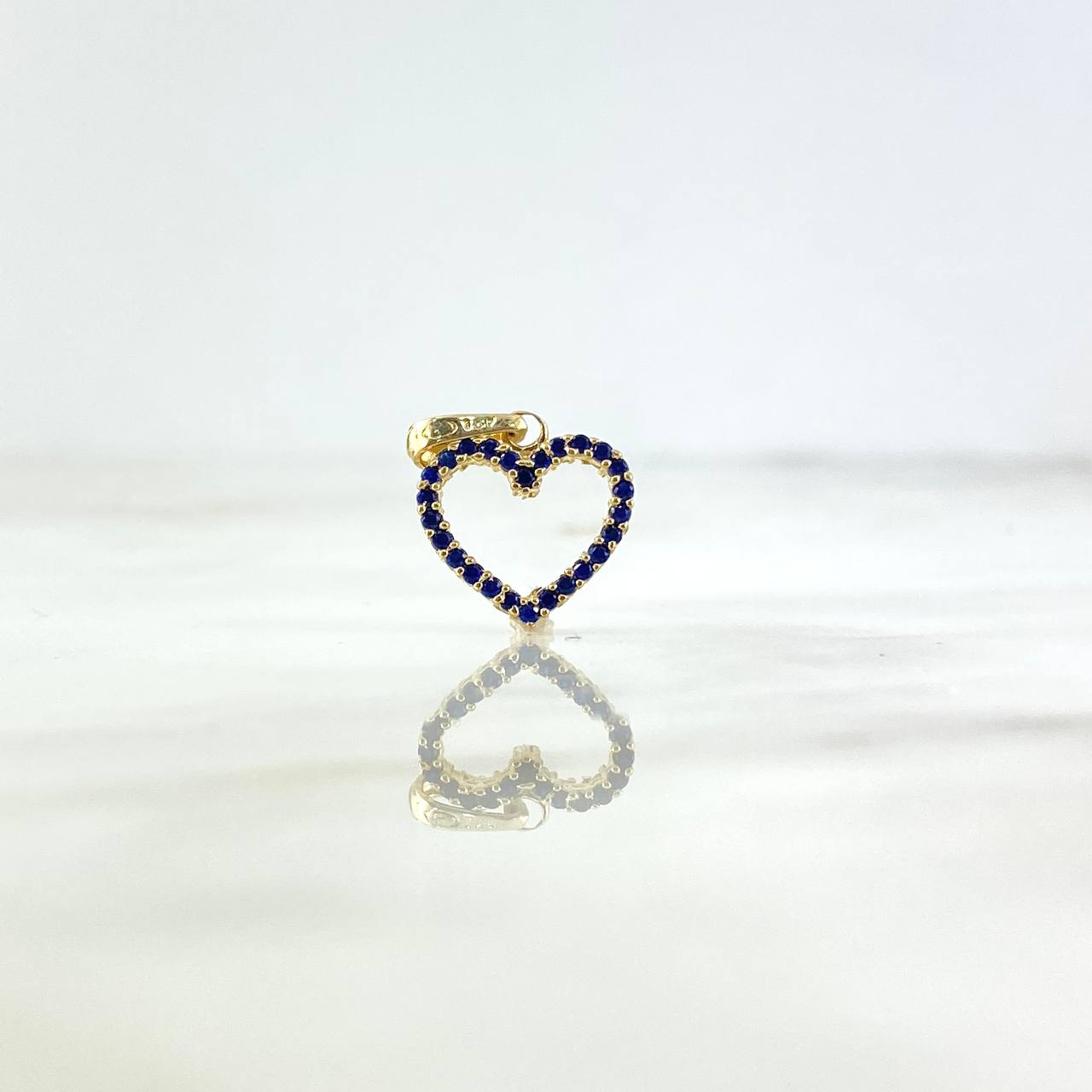 Dije Corazón Doble Faz 1.4gr / 2cm / Circones Blancos-Azules Oro Amarillo