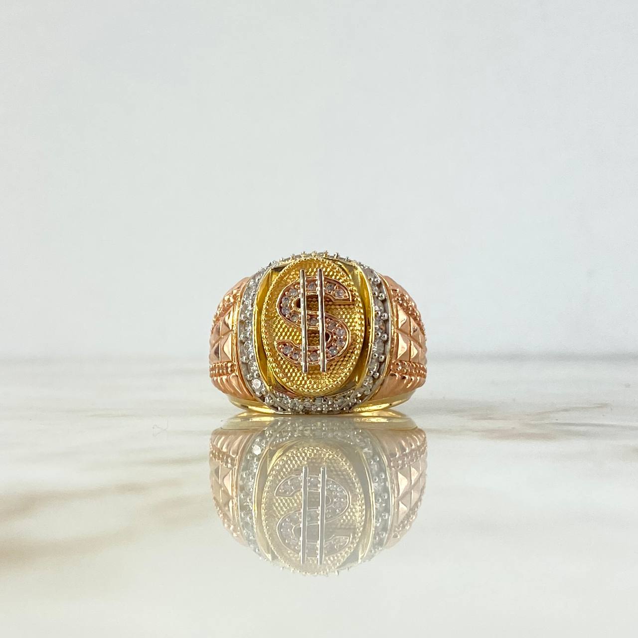 Anillo Signo Peso 10.7gr / T9 3/4 / Circones Blancos Tres Oros