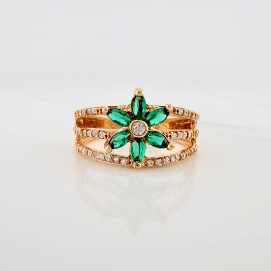 Anillo Flor Tres Lineas 3.85gr / T7 1/2 / Oro Amarillo 18K