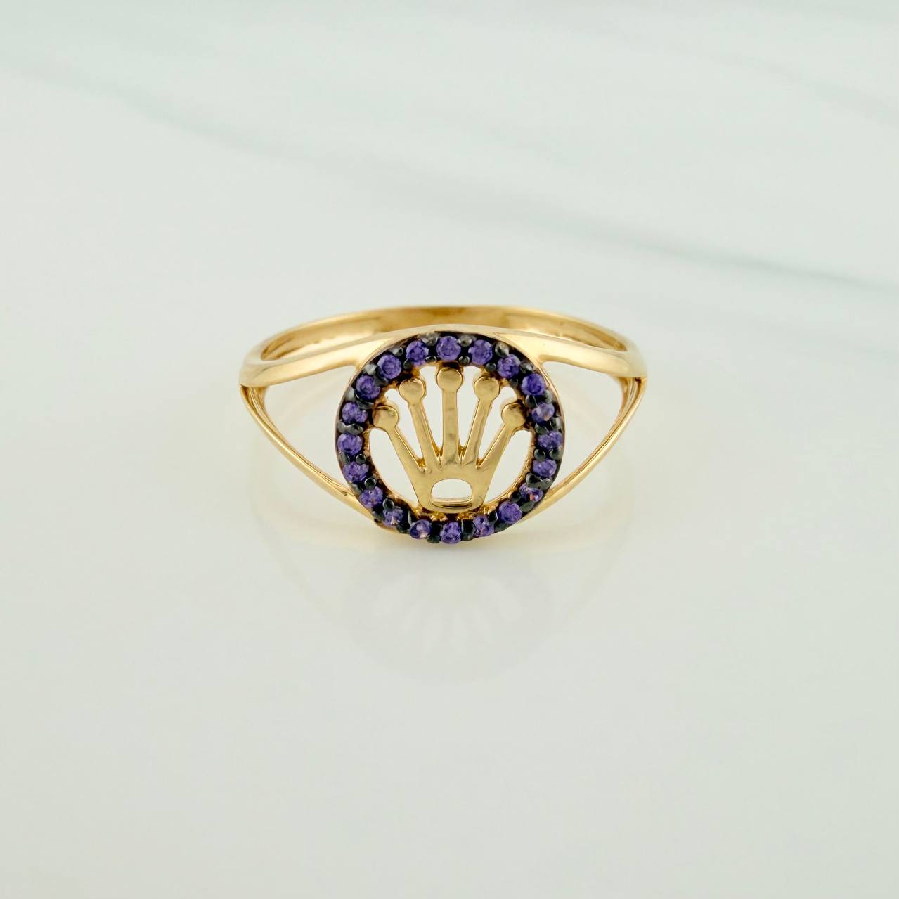 Anillo Corona 1.7gr / T7 1/2 / Dos Oros Negro Amarillo 18K